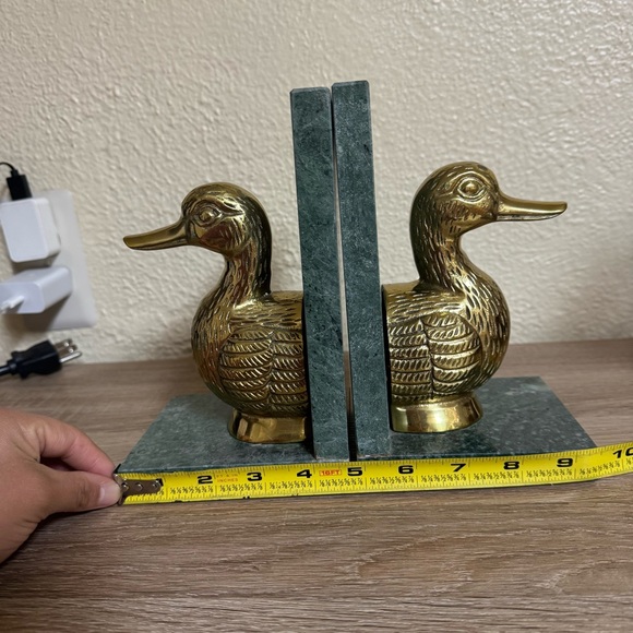 Vintage Green Marble Brass Duck Bookends MCM Elegant Decor - Picture 10 of 11